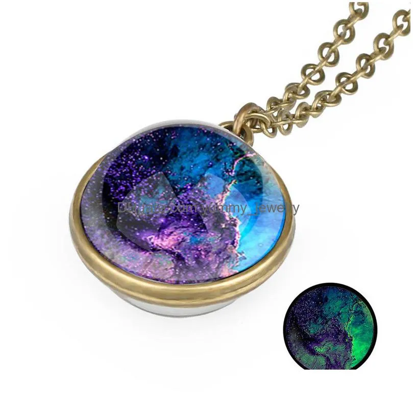 glow in the dark space universe necklace chains glass ball pendant necklaces women girls fashion jewelry will and sandy gift