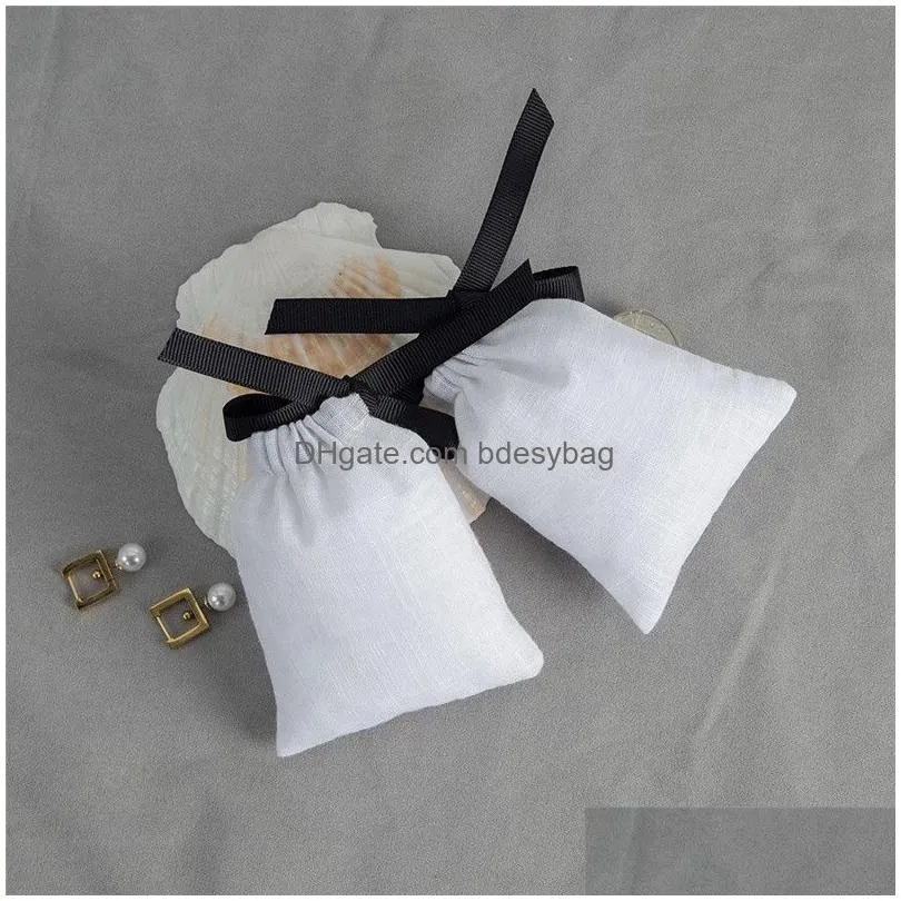 cotton gift bags with ribbon perfume candle jewelry drawstring pouch candy sack