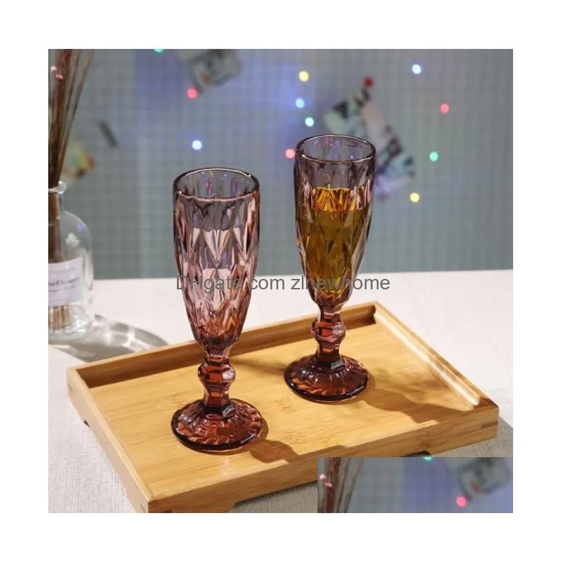 qbsomk 150ml 4colors european style embossed stained glass wine lamp thick goblets wholesale