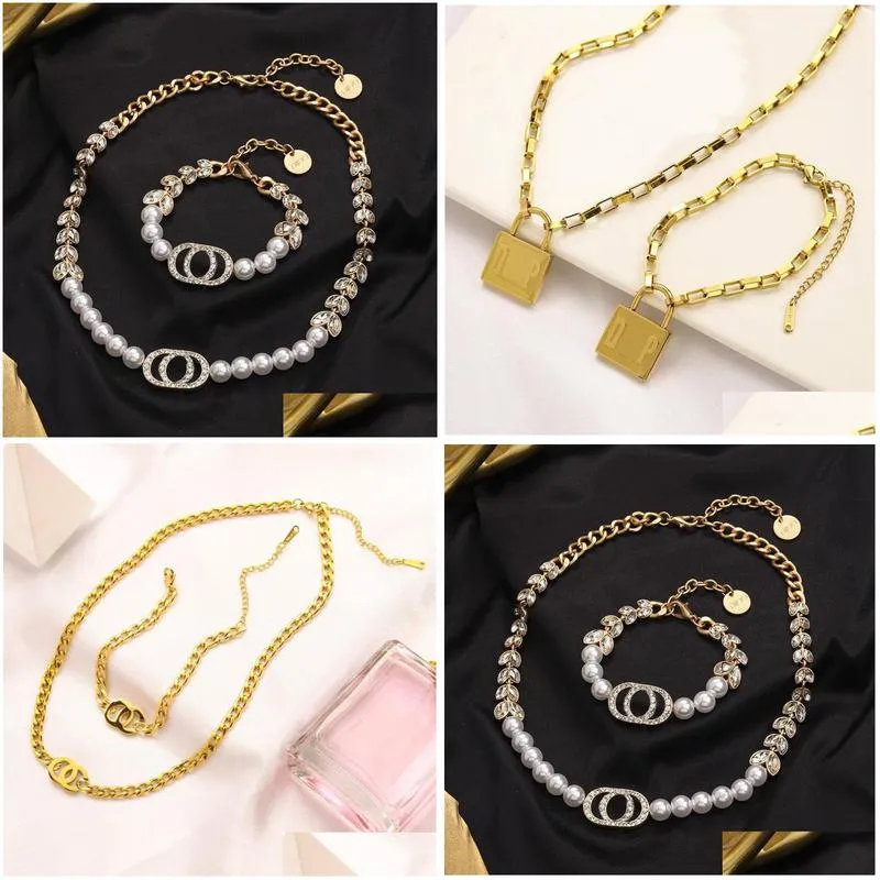 jewelry sets bracelet necklace for women bohemian south american double letters bracelets necklaces 18k gold plated titanium steel engagement anniversary