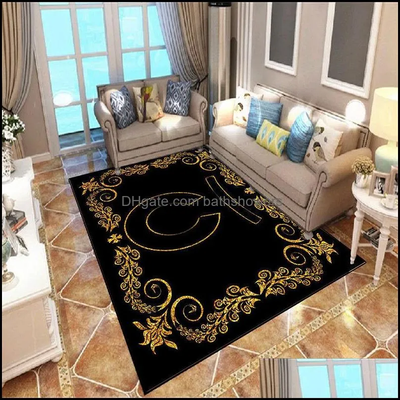 luxury golden lines dark green carpet for living room floor mats beside table simple decoration home hallway rug bath door mat