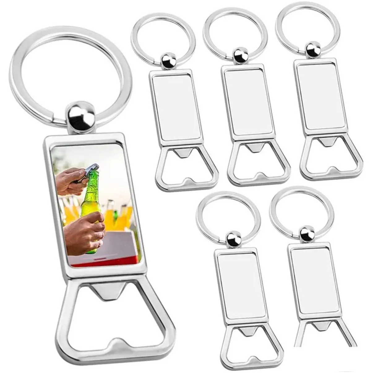 sublimation blanks keychains metal bottle opener blank key rings aluminum heat transfer rectangle for man custom personalized photo customized photos