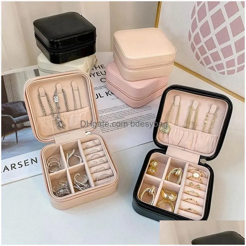 jewelry storage box travel organizer pu leather jewelry case earrings necklace ring display boxes for proposal wedding