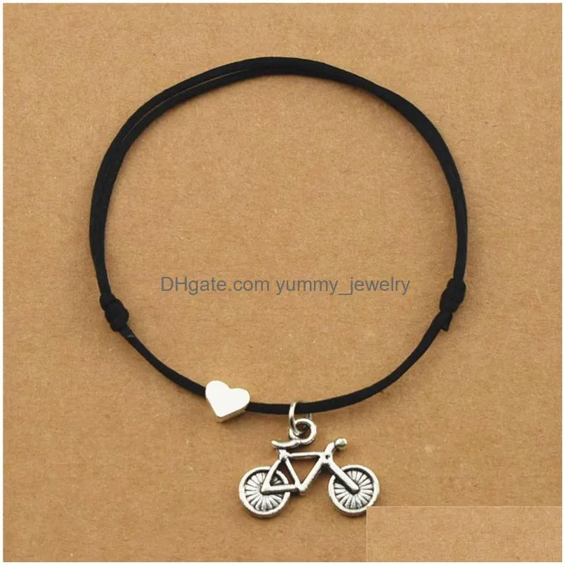 punk sports outdoor cycling bicycle charm heart red cord bracelets for women men lover bike pendant jewelry mountain biker gifts