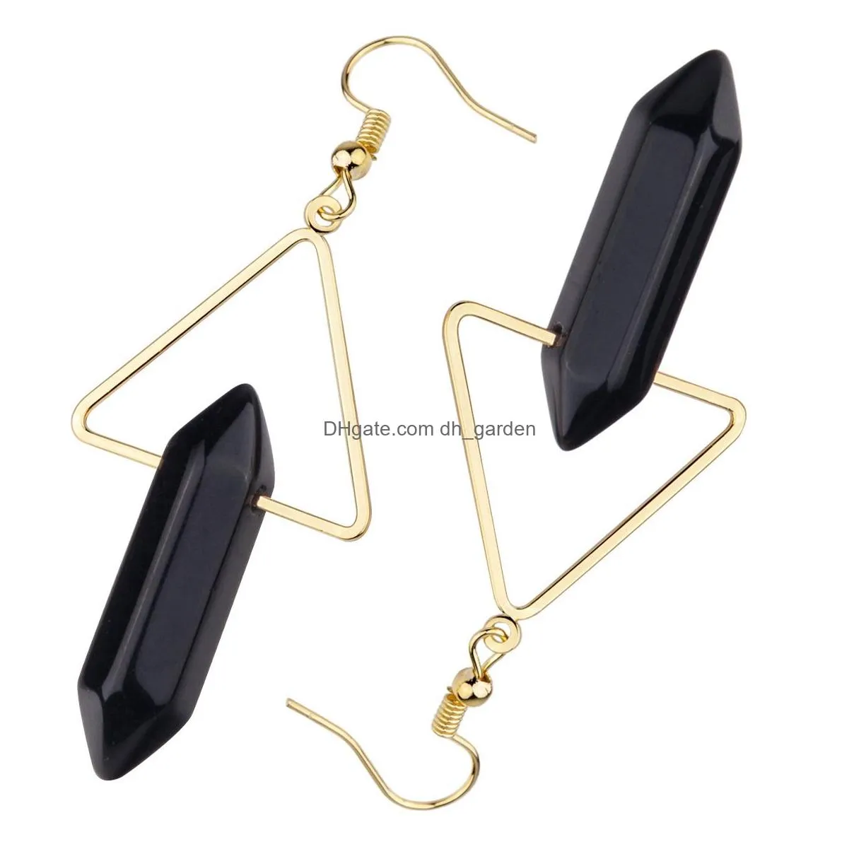 dangle drop earrings for women girls hexagonal double points healing crystal quartz gold plated triangle ear jewelry with hook