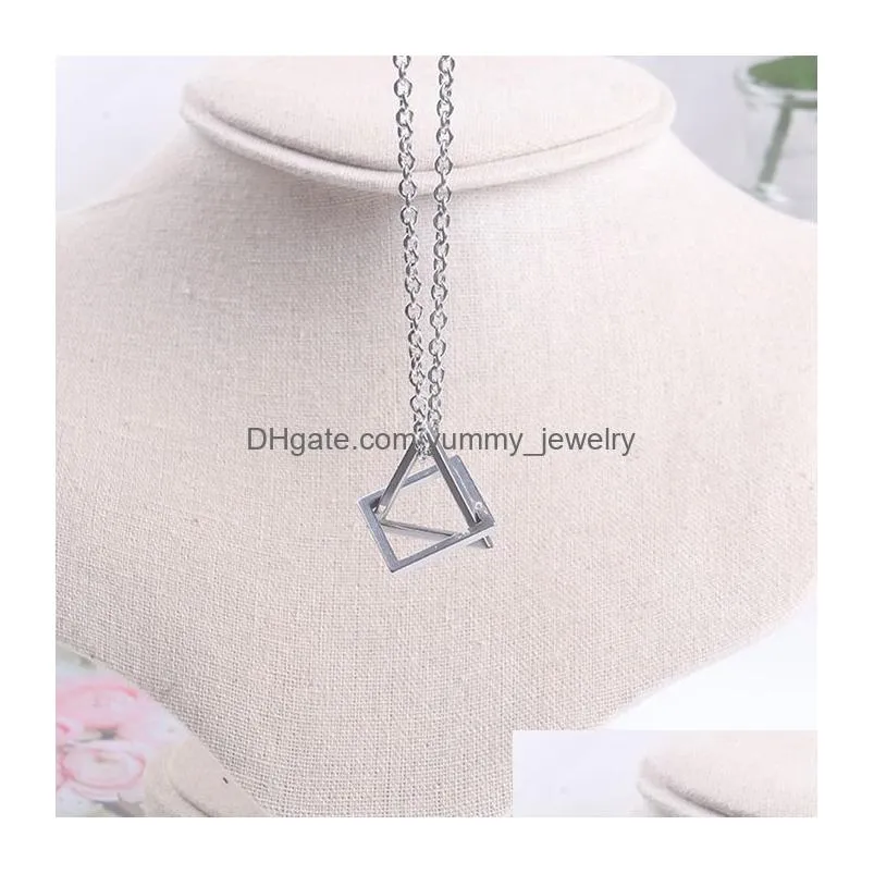 stainless steel space geometry necklace hip hop triangle pendant necklaces chains geometric square for men women fashion jewelry will and