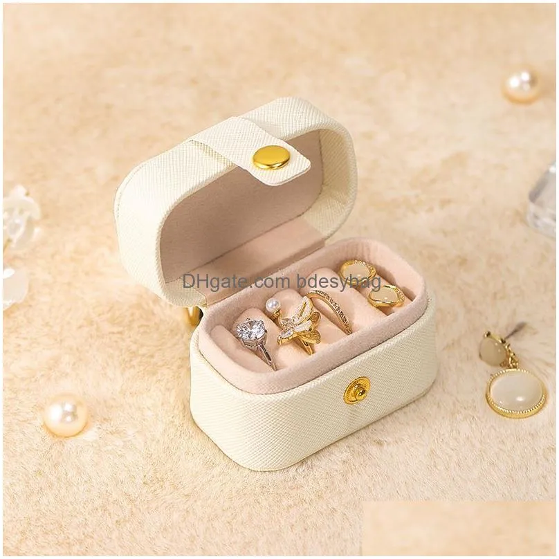 small portable jewelry storage box pu leather travel organizer ring earrings mini display case holder gift packaging