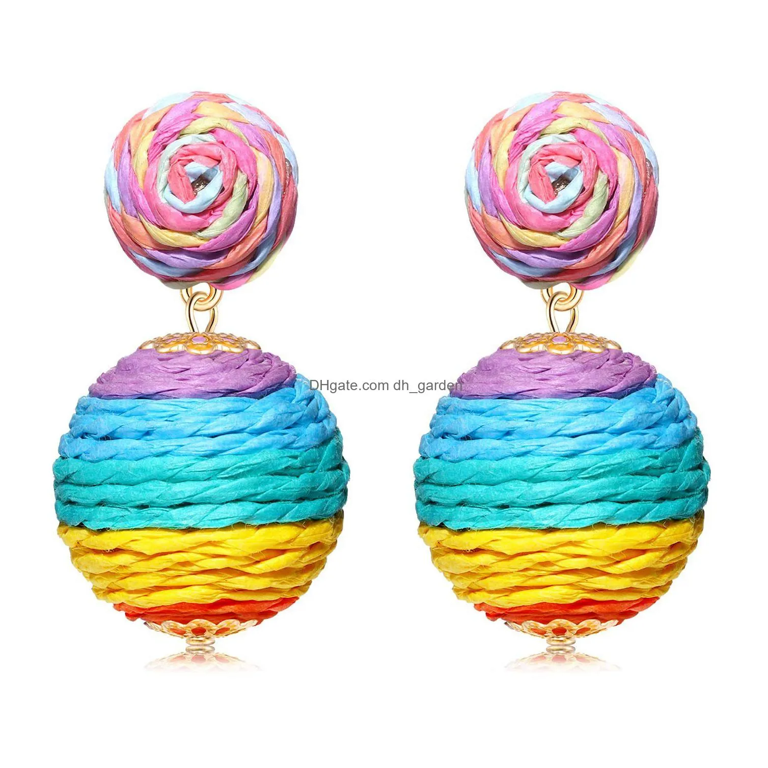 raffia earring stud boho handmade straw rattan drop geometric lantern dangle earrings for women girls summer beach jewelry