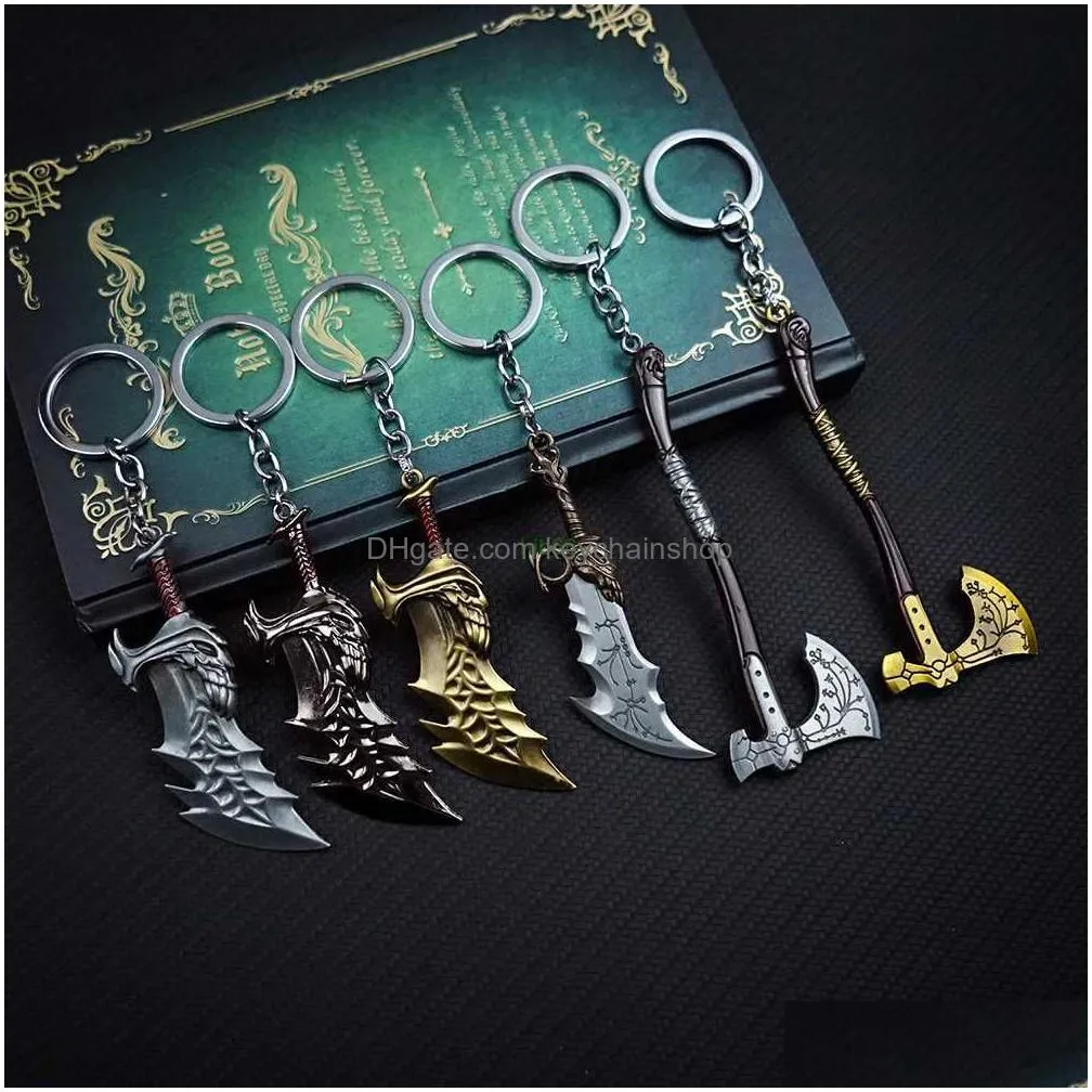 kukw keychains lanyards god of war keychain kratos axe leviathan key chain keyring blades of chaos swords game accessories car key ring pendant