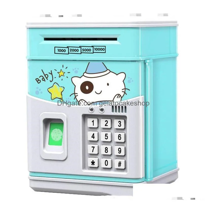 electronic piggy bank mini atm saving box password simulated fingerprint money bank for cash coins auto scroll paper kids gift