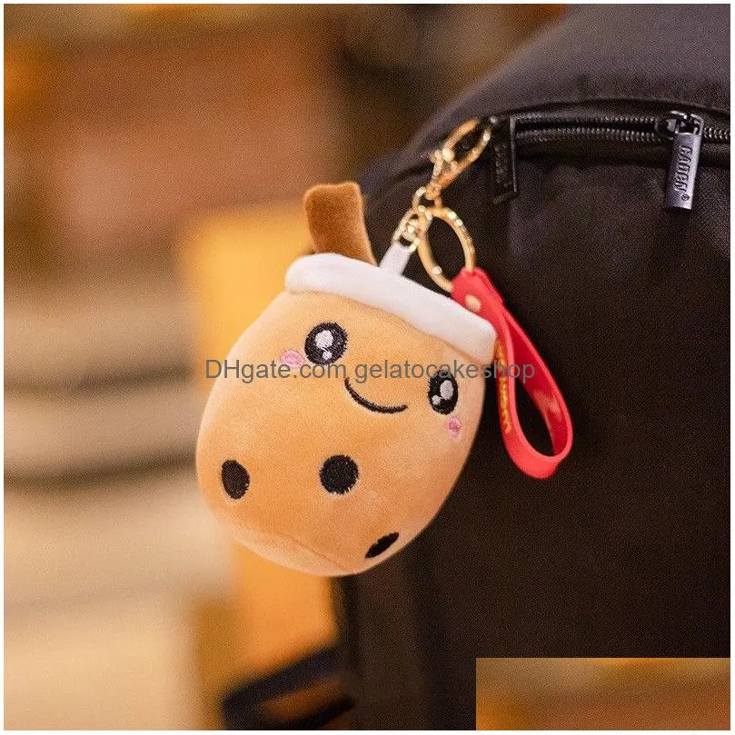 cute bubble tea keychain soft plush toy pendant stuffed boba doll kawaii backpack bag decor birthday gifts for girls kids 10cm