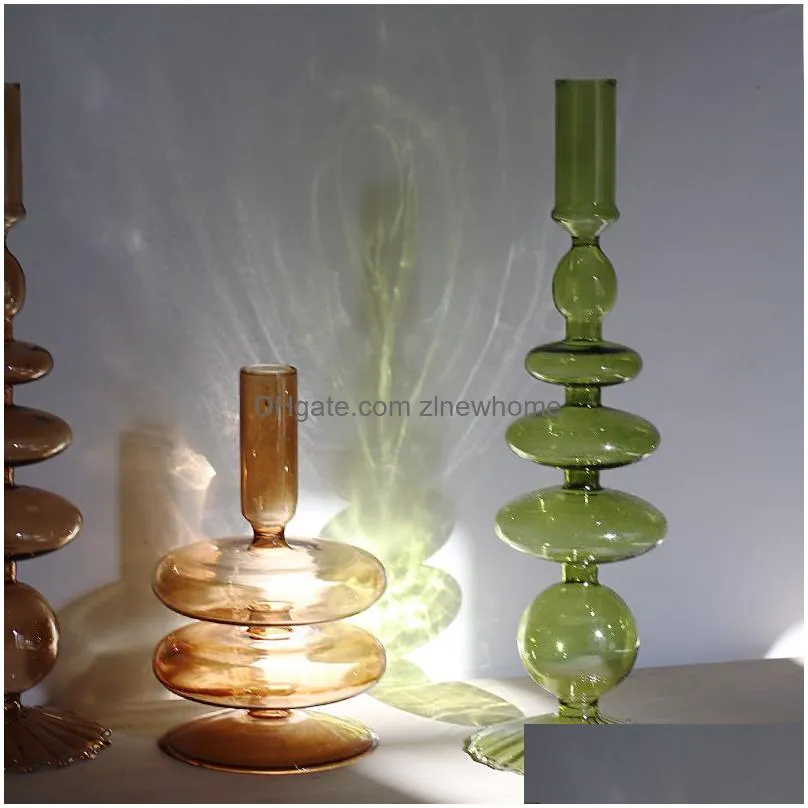 glass candle holder decorative candlestick bright color sparkle in sunshine home decor wedding decoration flower vase