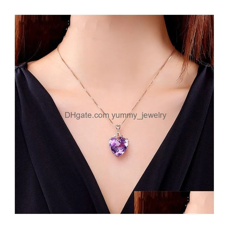 amethyst women choker necklace heart diamond fashion luxury 18k rose gold plated pendant necklaces iced out party jewelry gifts for