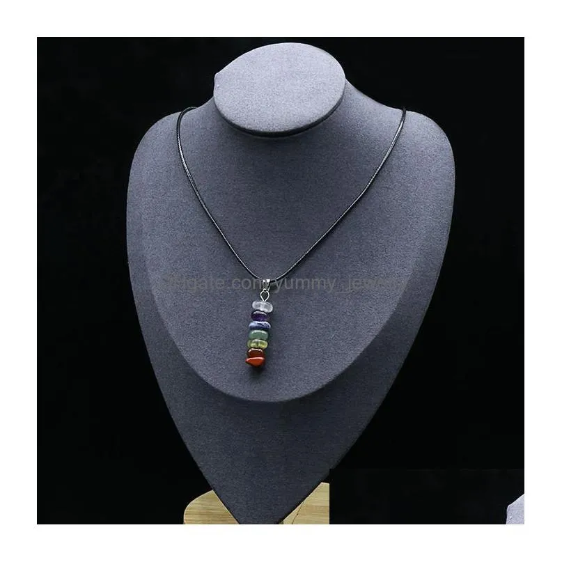 yoga 7 chakra necklace healing irregular natural stone agate crystal stacking pendant necklaces for women men organ believe fashion jewelry will and