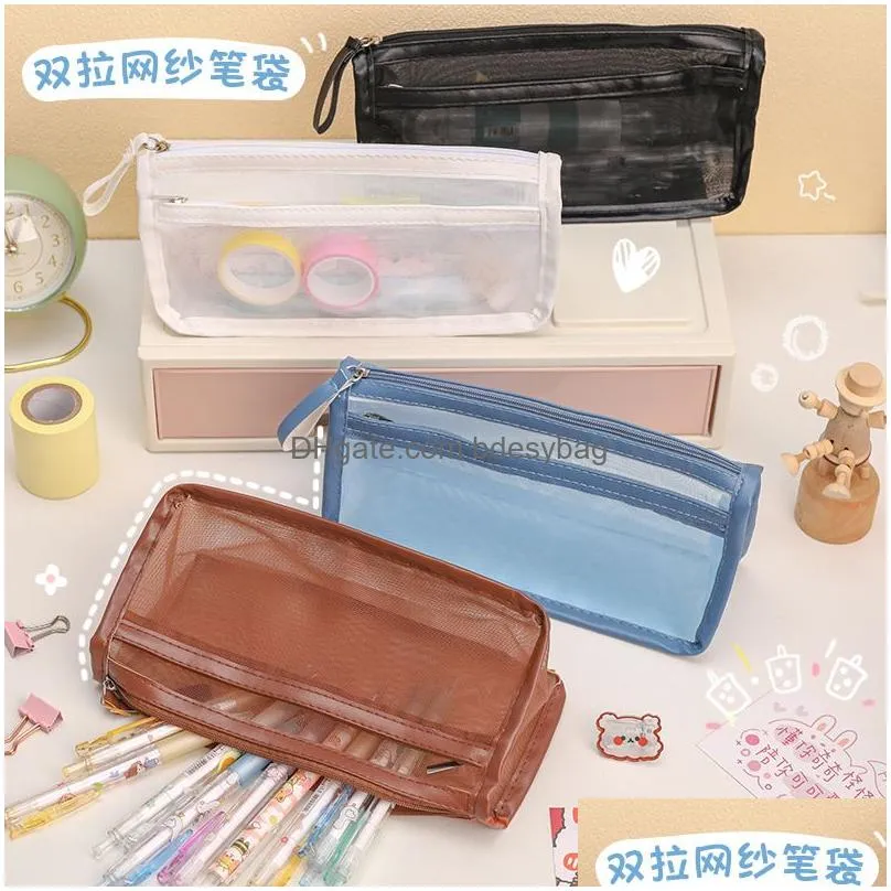 pen bag zipper mesh bags clear pencil case organizer cosmetics makeup travel accessories
