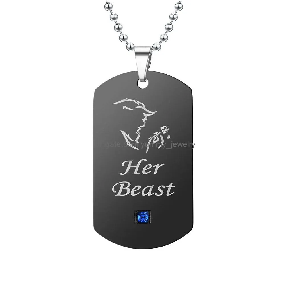 stainless steel id beast beauty necklace diamond pendant couple necklaces for women men fashion jewelry will and sandy