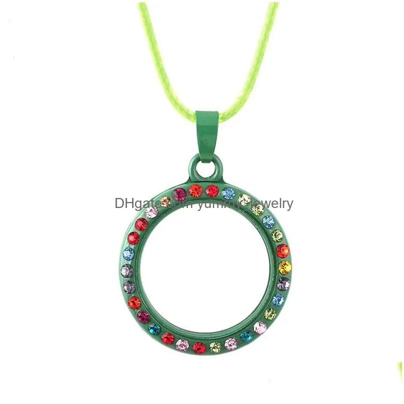 candy color crystal locket floating necklace charms openable living memory lockets with chain diy fashion jewelry for women gift drop
