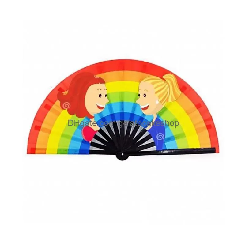 34cm customized large folding hand fan party favor with personalized design printed black bamboo satin silk fabric festival