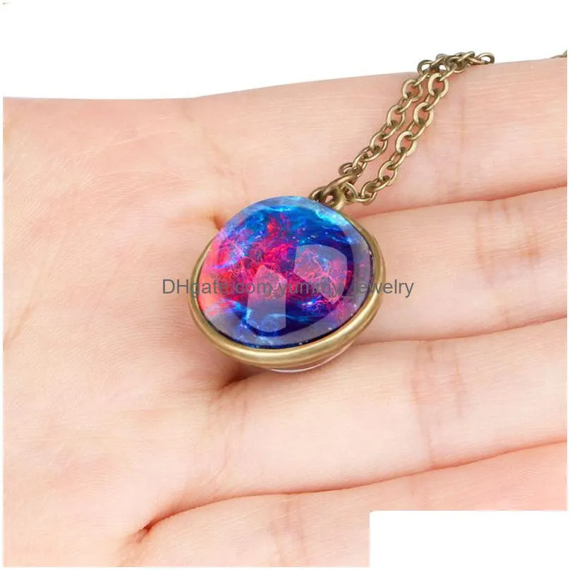 glow in the dark space universe necklace chains glass ball pendant necklaces women girls fashion jewelry will and sandy gift