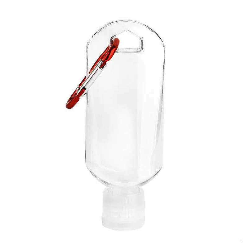 30pcs 50ml empty alcohol refillable bottle with key ring hook clear transparent plastic hand sanitizer bottle for travel