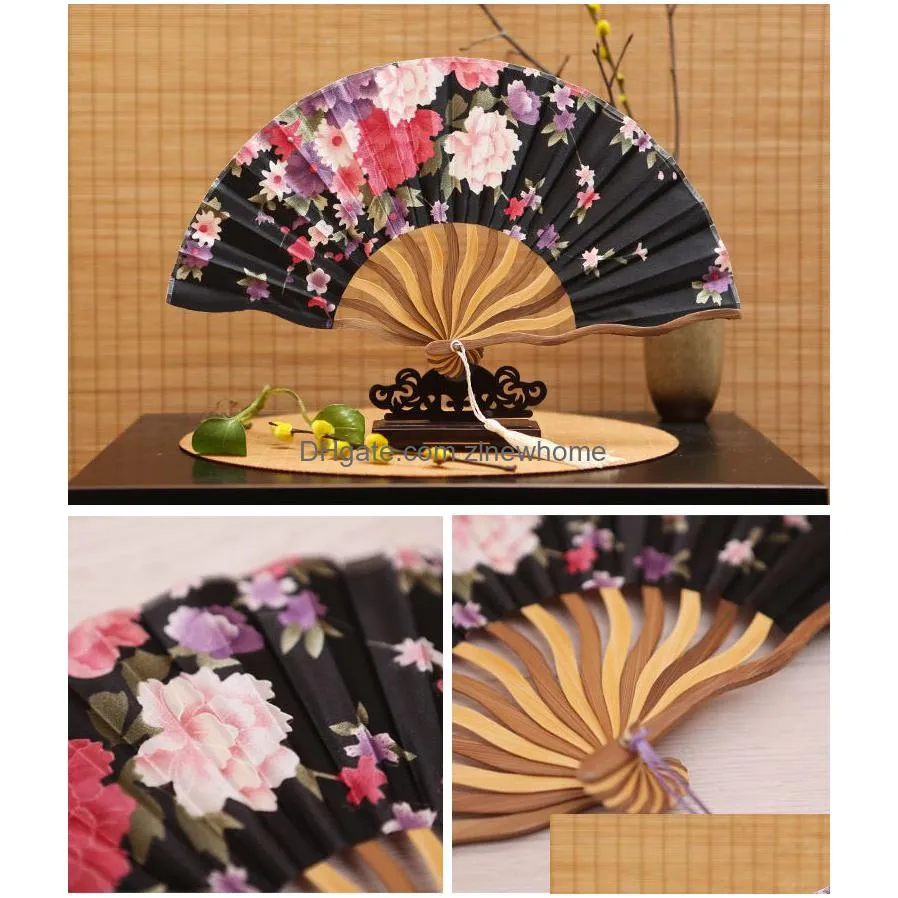 vintage silk folding fan retro chinese japanese bamboo folding fan tassel dance hand fan home decoration ornament craft gift