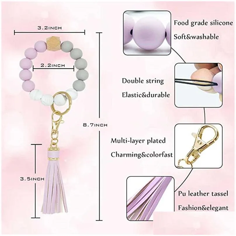 keychains for women silicone bead car key chain ring bracelet wristlet gift for valentine day keychain beaded keys keyring house holder food