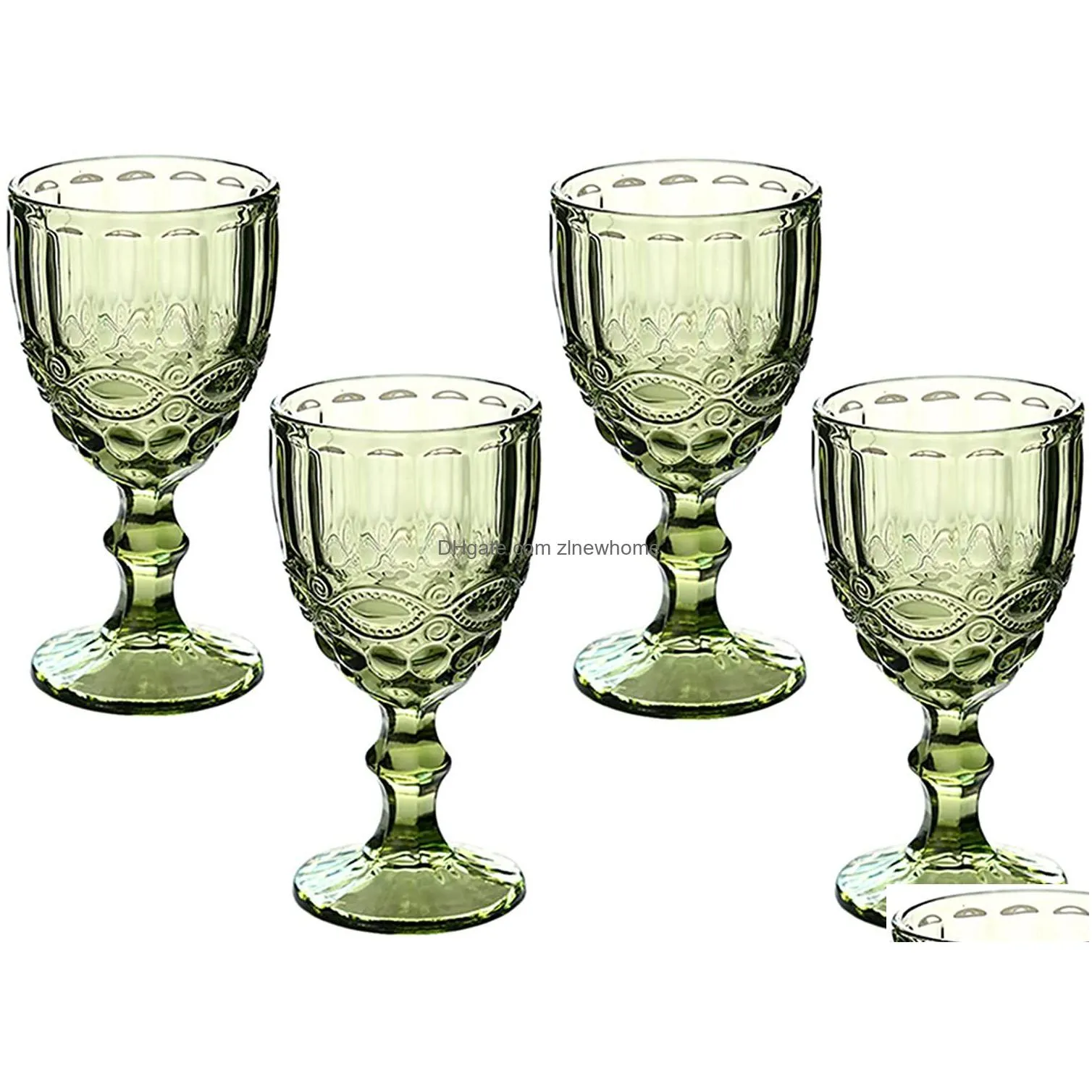vintage glass goblets embossed stemmed glasses assorted colored drinking glasses for wine water juice beverage 064527