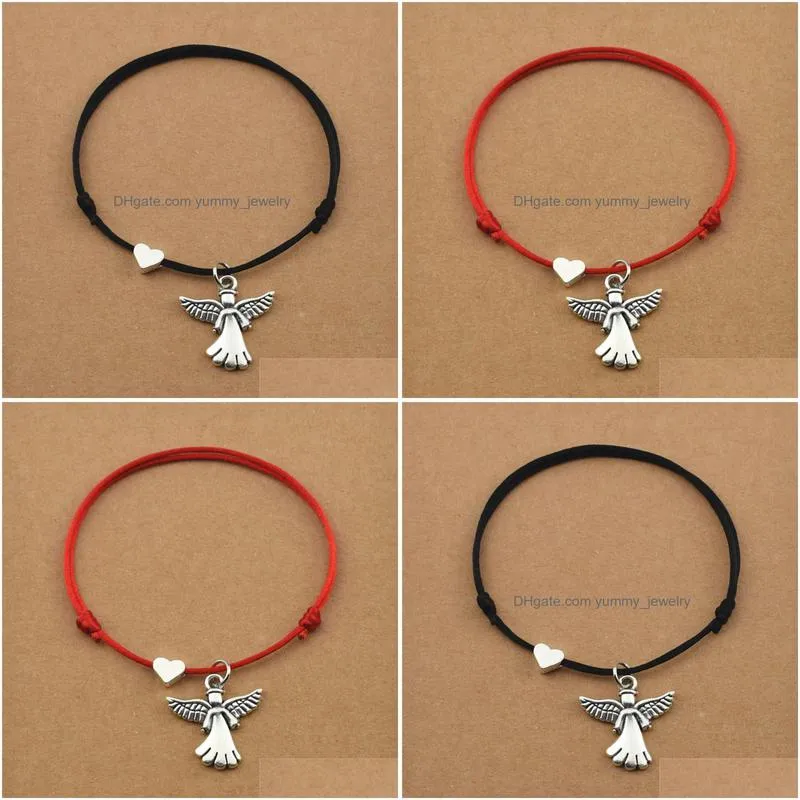 womens fashion party wedding unique jewelry gifts cute wings angel pendant red cord rope adjustable heart charm bracelets