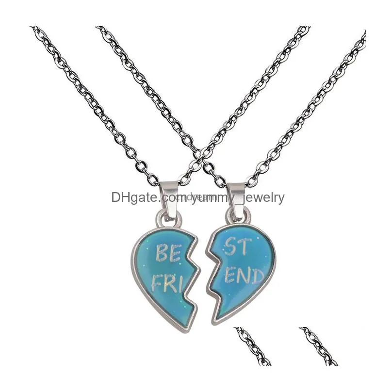 splice friend broken heart pendant necklace color changing temperature sensing necklaces women children fashion jewelry will and sandy