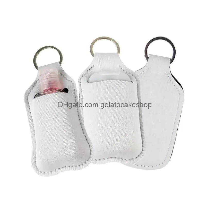 sublimation blanks refillable neoprene hand sanitizer holder favor cover chapstick holders with keychain for 30ml flip cap containers travel