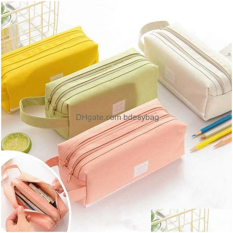 portable double layer pen pencil case bag large capacity simple oxford cloth pen case