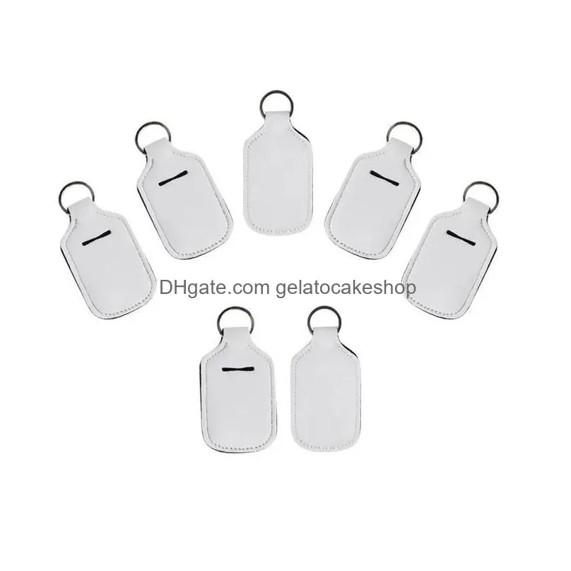 sublimation blanks refillable neoprene hand sanitizer holder favor cover chapstick holders with keychain for 30ml flip cap containers travel