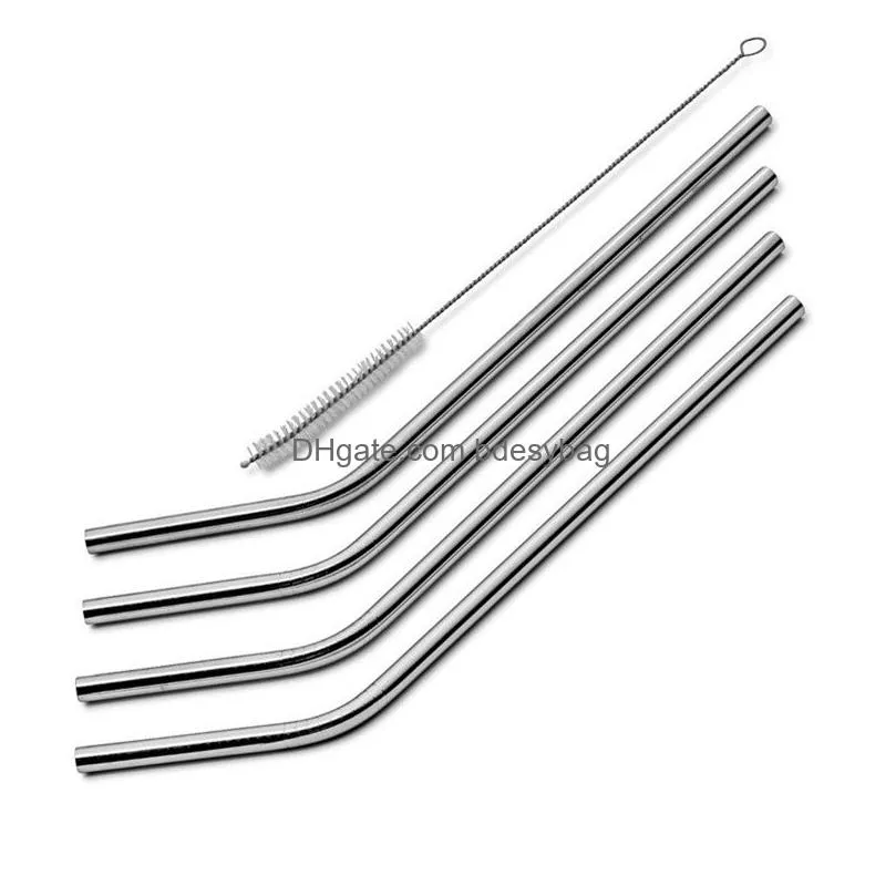 stainless steel drinking straw food grade straight and bend metal straws reusable cleaning brush for kitchen