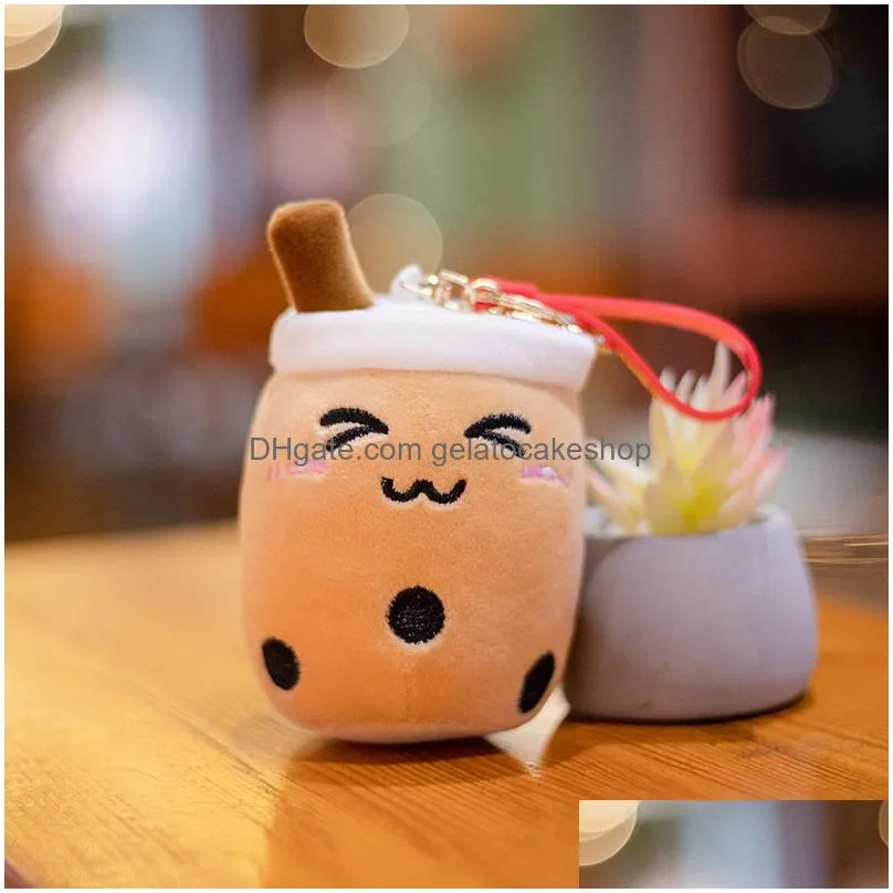 cute bubble tea keychain soft plush toy pendant stuffed boba doll kawaii backpack bag decor birthday gifts for girls kids 10cm