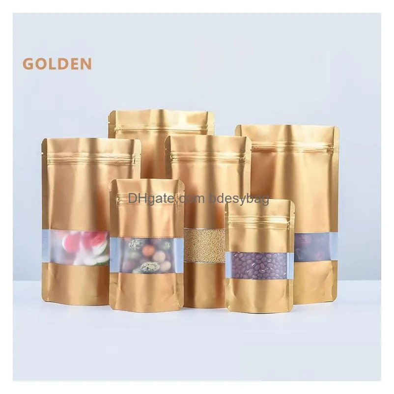 100pcs/lot recyclable aluminum foil zip stand up window package bag cereals bread sealing pouches with display windows