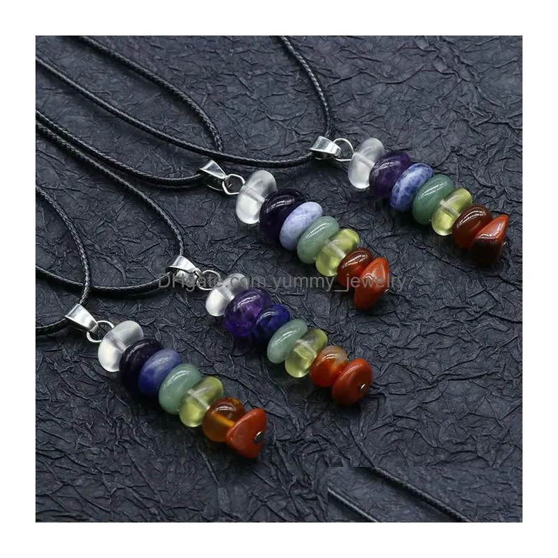 yoga 7 chakra necklace healing irregular natural stone agate crystal stacking pendant necklaces for women men organ believe fashion jewelry will and