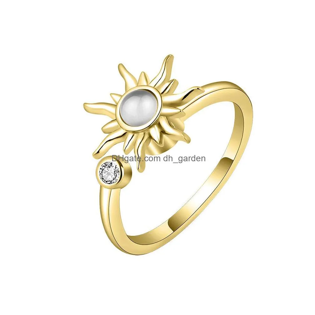 sunflower fidget finger ring adjustable anxiety rotating rings for women rhinestones jewelry