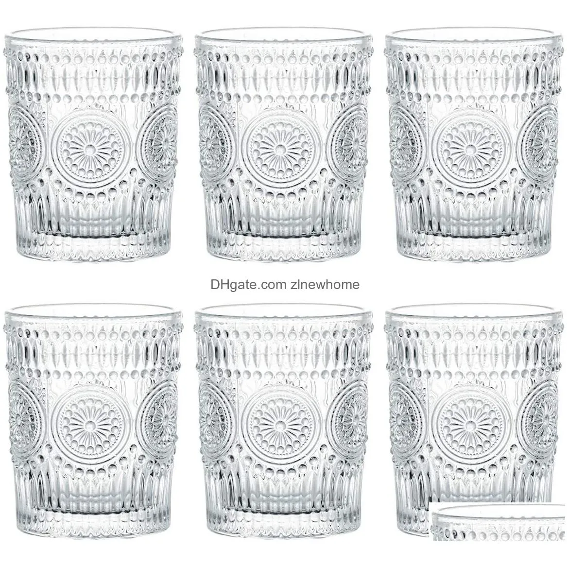 wholesale vintage drinking glasses romantic water glasses embossed romantic glass tumbler for juice beverages beer cocktail