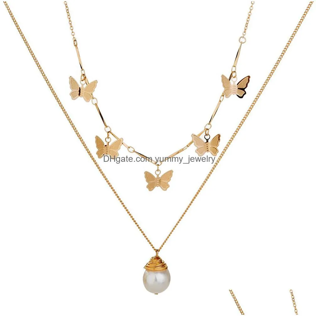 women chokers pearl pendant butterfly choker necklace gold chains multi layer women necklaces fashion jewelry gift will and sandy new