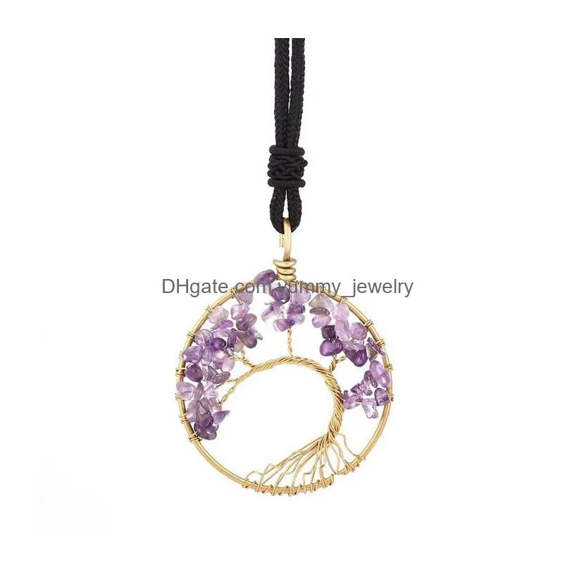 natural stone tree of life crystal chakra necklace fashion jewelry amethyst clear quartz lapis pendants gemstone necklaces for women children will and