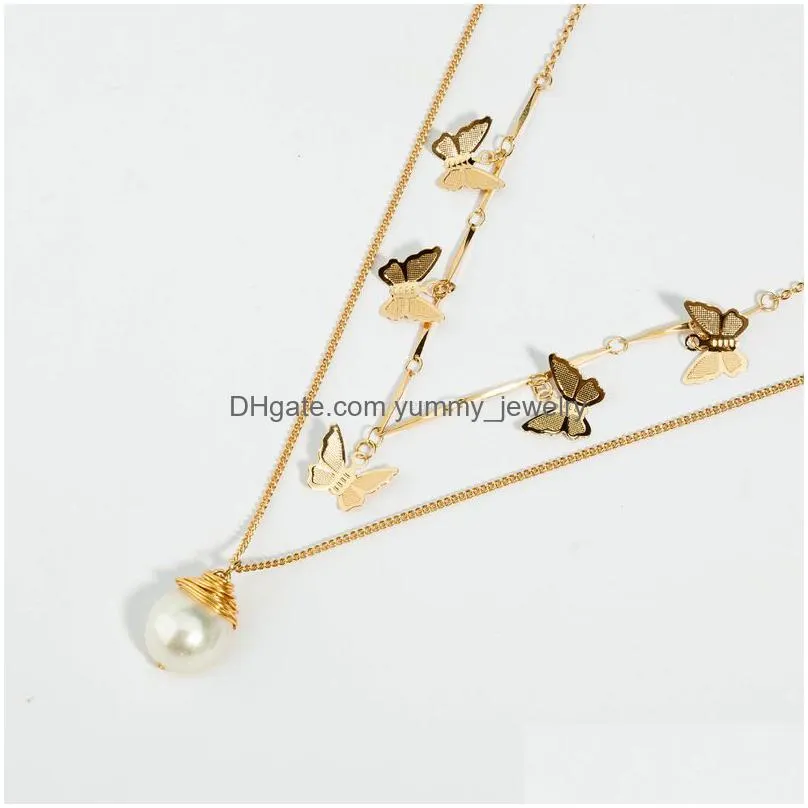 women chokers pearl pendant butterfly choker necklace gold chains multi layer women necklaces fashion jewelry gift will and sandy new