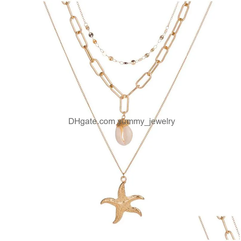 gold chain shell necklace gold chains shell starfish necklace multilayer stackable necklaces hip hop fashion jewelry will and sandy