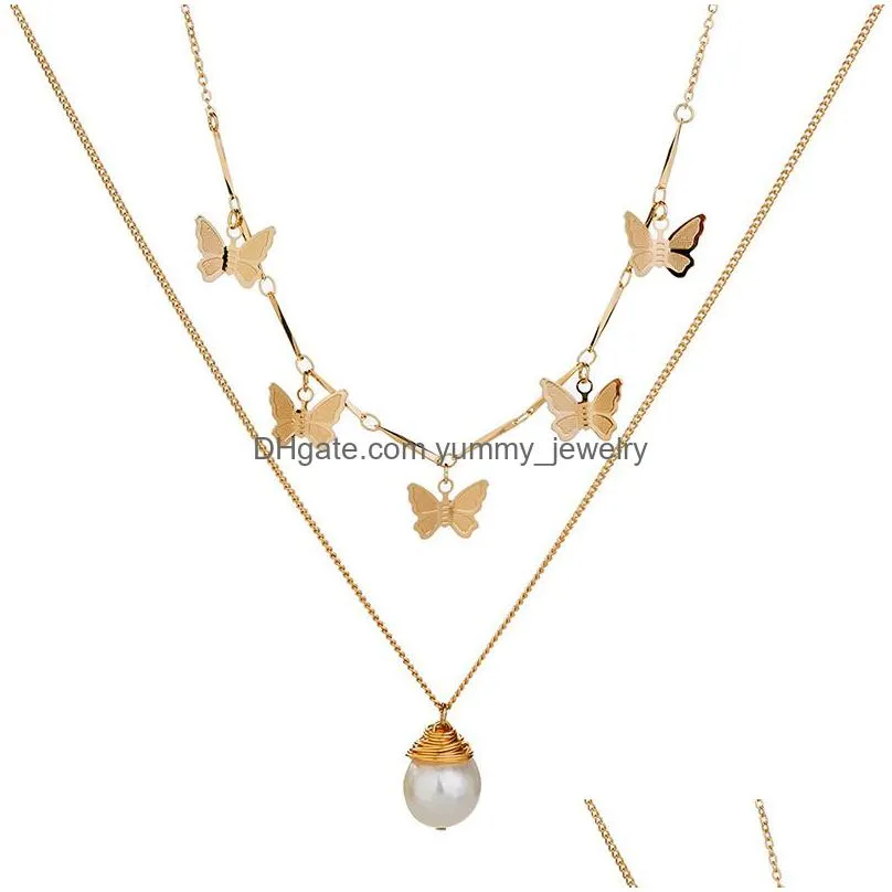 gold natural stone butterfly choker necklace collar gold chains multi layer wrap necklace women fashion jewelry will and sandy gift
