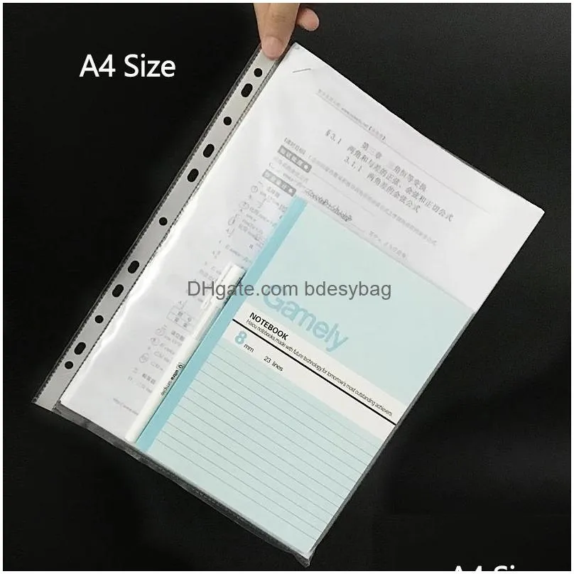100pcs/set a4 plastic punched pockets folders filing 11 holes pvc loose leaf documents sheet protectors