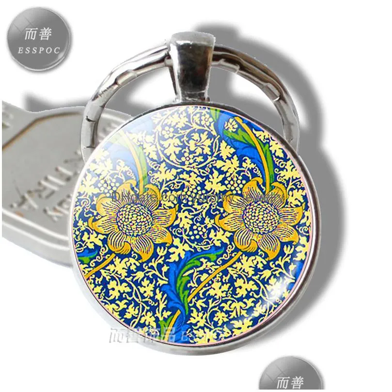 artistic keychain art flower pattern glass cabochon metal key chain fashion pendant handmade warm-heart gifts for mother