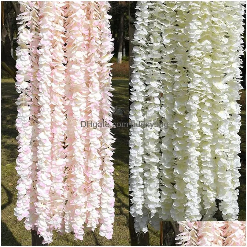 decorative flowers 2/1pcs 100cm white wisteria garland for wedding decoration artificial silk vine home decor christmas wreath