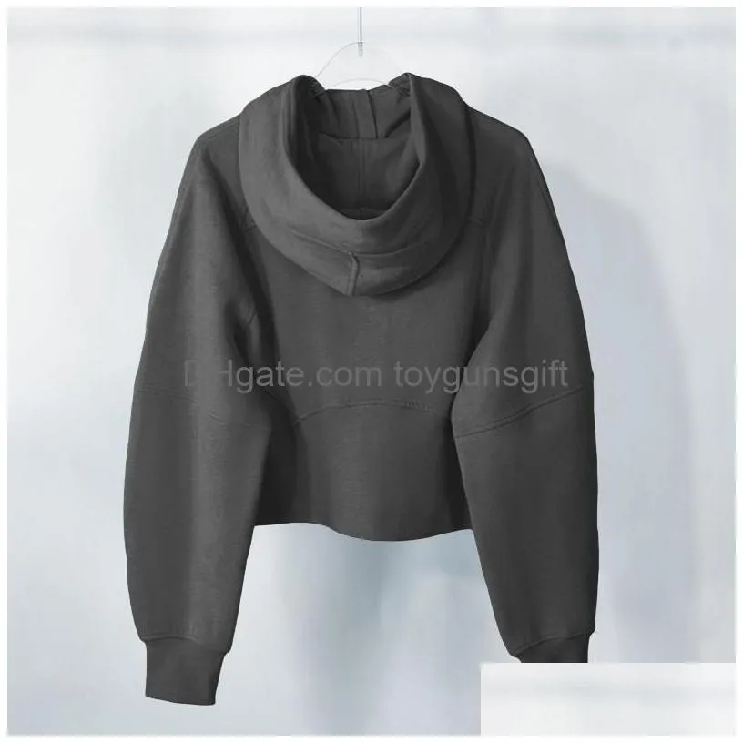 Womens Yoga Hoodie Oversized Fl-Zip Waist Length Jackets Sweatshirts Soft Thumbholes Leisure Coat Drop Delivery Dhsgd