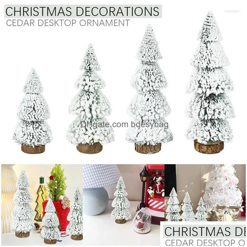 christmas decorations artificial mini tree nordic flocking year decoration white cedar merry xmas home party desktop ornaments navidad