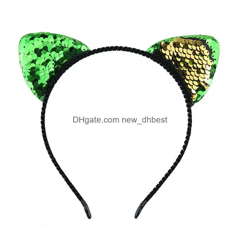 Headbands Korean Cross Border Headbands Bowknot Animal Double Sided Sequins Cat Ear Hair Band Womens Party Fabric Headwear Drop Delive Dhfts