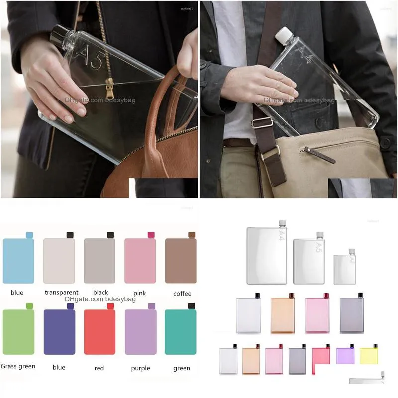 water bottles creative a5 a6 420ml 380ml rectangle bottle outdoor portable flat plastic drinking summer cool drinkware